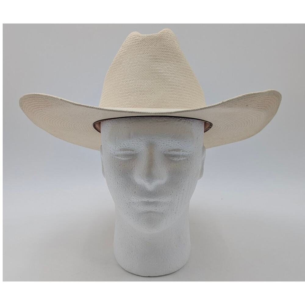 Men’s Shantung Panama Straw Cowboy Hat 6 5/8 (53cm) Western Rodeo Ranching White